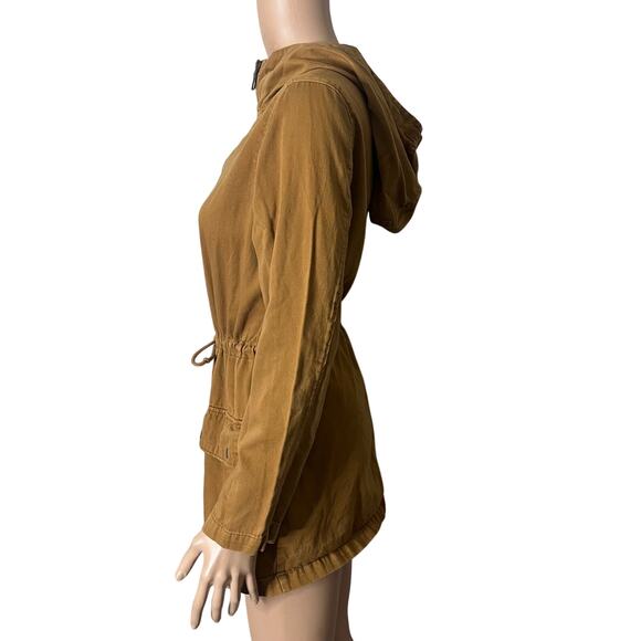 Old Navy Utility Jacket Women Small Brown Hooded Anorak Drawstring Waist Pockets - Picture 9 of 11